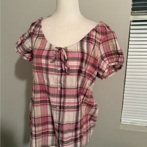 Calvin Klein Jeans Pink Plaid Blouse